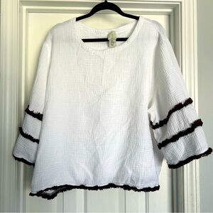 Joie Plus Size Brown Layered Tiered Fringe White Gauze Cotton Blouse Tunic Top